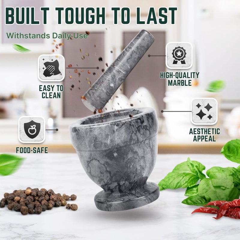 Flexzion Mortar and Pestle Set, Black - Solid 4 inch Heavy Granite Molcajete Stone Grinder Crusher Bowl for Guacamole, Herbs, Spices, Garlic, Medicine Pills, Grain, Kitchen, Cooking - Image 3